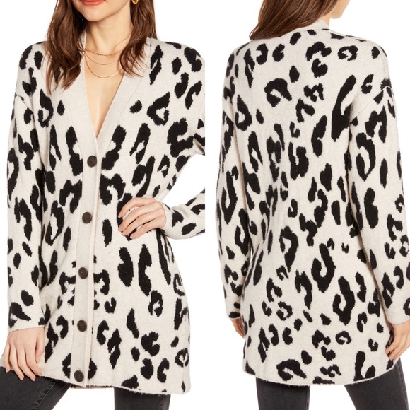 SOMETHING NAVY LEOPARD CARDIGAN SZ M - Picture 2 of 8